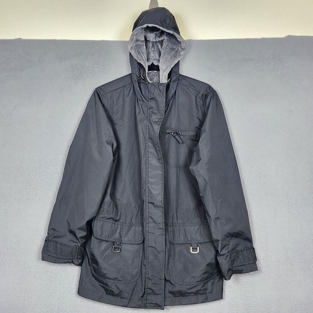 Natural Reflections Coat Womens Medium Black Hooded Faux Fur Lined Parka Zip